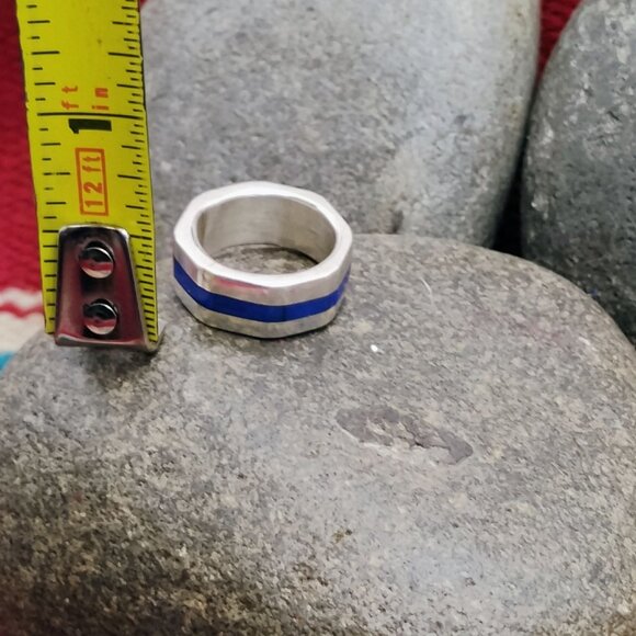 Baby Childs Native Ring Blue Lapis Lazuli Sterling Size 3.5 4 Thin Blue Line - Picture 6 of 8
